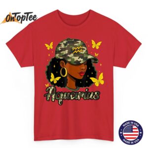 Aquarius Queen Black Woman Camo Hat Birthday Zodiac T Shirt 04