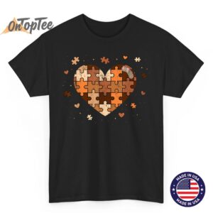 Melanin Puzzle Heart Black History Month Autism Awareness T-Shirt